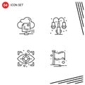 4 Thematic Vector Filledline Flat Colors and Editable Symbols of file, eye, cloud, life, security