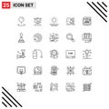 Mobile Interface Line Set of 25 Pictograms of file, thinking, beach, process, design Royalty Free Stock Photo