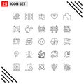 Mobile Interface Line Set of 25 Pictograms of fortress, architecture, education, clothing, bikini