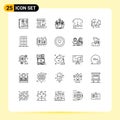 Mobile Interface Line Set of 25 Pictograms of media, computing, maker, cloud, pot