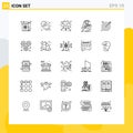 Mobile Interface Line Set of 25 Pictograms of reference, performance, sweets, diagram, romance