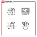 Mobile Interface Line Set of 4 Pictograms of shopping, online, computer, bag, cactos Royalty Free Stock Photo