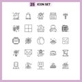 Mobile Interface Line Set of 25 Pictograms of wrench, setting, location, travel, location