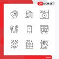 Mobile Interface Outline Set of 9 Pictograms of android, smart phone, delete, phone, farm
