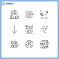 Group of 9 Outlines Signs and Symbols for arrow, drink, balance, lemonade, arrow Royalty Free Stock Photo