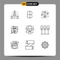Mobile Interface Outline Set of 9 Pictograms of balloon, adventure, energy, invite card, day