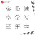 Mobile Interface Outline Set of 9 Pictograms of blowing, love, notebook, heart, fun