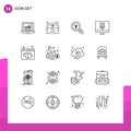 User Interface Pack of 16 Basic Outlines of box, development, japan, design, coding