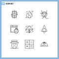 Mobile Interface Outline Set of 9 Pictograms of bulb, compass, money, brower, space Royalty Free Stock Photo