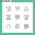 Mobile Interface Outline Set of 9 Pictograms of computer, people, best, office, business