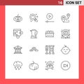 Mobile Interface Outline Set of 16 Pictograms of finance, map, devices, location, delivery