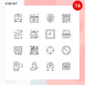 Mobile Interface Outline Set of 16 Pictograms of gym, baseball, star, ball, home