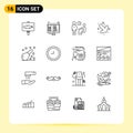 Mobile Interface Outline Set of 16 Pictograms of health, right, interview, down, questionnaire