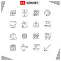 16 Creative Icons Modern Signs and Symbols of heart, beat, worker, basket ball, play Royalty Free Stock Photo