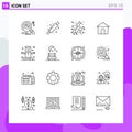 Mobile Interface Outline Set of 16 Pictograms of levitation, entertainment, berries, shope, hose