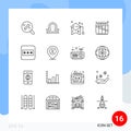 Mobile Interface Outline Set of 16 Pictograms of password, field, graduate cup, workflow, iteration