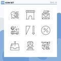 Mobile Interface Outline Set of 9 Pictograms of router, device, shop, signal, gdpr