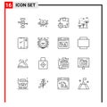 User Interface Pack of 16 Basic Outlines of smart phone, growth, box, globe, eco