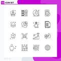 Mobile Interface Outline Set of 16 Pictograms of smartphone, secure, server download, mobile, stars