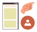 Mobile Interface, Pointing Hand, and Person Icon Representing User Interaction and Navigation Royalty Free Stock Photo