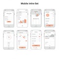 Mobile interface set displaying a series of eight smartphone screens. Each screen Royalty Free Stock Photo