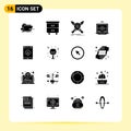 Mobile Interface Solid Glyph Set of 16 Pictograms of app, computing, interior, laptop, shield Royalty Free Stock Photo