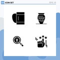 Mobile Interface Solid Glyph Set of 4 Pictograms of bag, japan, amphora, jar, search