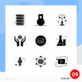 Mobile Interface Solid Glyph Set of 9 Pictograms of basic, image, light, world, care