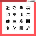 Mobile Interface Solid Glyph Set of 16 Pictograms of bath, controller, report, console, game