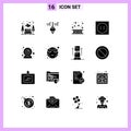 Mobile Interface Solid Glyph Set of 16 Pictograms of camera, modern, area, electronic, leaf