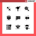 Mobile Interface Solid Glyph Set of 9 Pictograms of cell, telephoe, search, book, computer