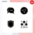 Mobile Interface Solid Glyph Set of 4 Pictograms of chat, shield, bubble, pointer, light