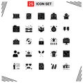 Mobile Interface Solid Glyph Set of 25 Pictograms of chest, bandit, failure, interface, file