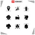 Set of 9 Modern UI Icons Symbols Signs for cleaning, cloud, radiation, archive, cd