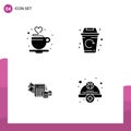 Mobile Interface Solid Glyph Set of 4 Pictograms of coffee, dollar, tea, garbage, balance Royalty Free Stock Photo