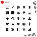 Mobile Interface Solid Glyph Set of 25 Pictograms of color, notebook, insert coin, knowledge, agenda