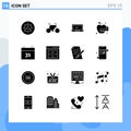 Mobile Interface Solid Glyph Set of 16 Pictograms of communication, date, desktop, calendar, medical apple