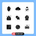 Mobile Interface Solid Glyph Set of 9 Pictograms of dessert, open, love, mail, arrow Royalty Free Stock Photo