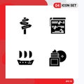 Mobile Interface Solid Glyph Set of 4 Pictograms of direction, argosy, room, music, ship