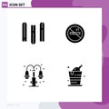 Mobile Interface Solid Glyph Set of 4 Pictograms of document, light, nosmoking, hotel, alcohol