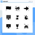 Mobile Interface Solid Glyph Set of 9 Pictograms of eight, web, arrow, internet, laptop