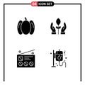 Mobile Interface Solid Glyph Set of Pictograms of food, marketing, conservation, energy, radio