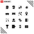 Mobile Interface Solid Glyph Set of 16 Pictograms of hardware, jeep, feather, hummer, stop watch