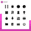 Mobile Interface Solid Glyph Set of 16 Pictograms of hock, map, moon, location, basic