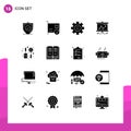Mobile Interface Solid Glyph Set of 16 Pictograms of kitchen, presentation, hardware, graph, gear Royalty Free Stock Photo