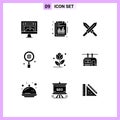 Mobile Interface Solid Glyph Set of 9 Pictograms of love, flower, report, world, business