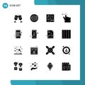 Mobile Interface Solid Glyph Set of 16 Pictograms of mall, swipe, audio, gesture, process