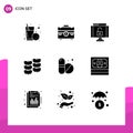 Mobile Interface Solid Glyph Set of 9 Pictograms of medical, plant, portfolio, leafe, security