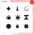 Modern Set of 9 Solid Glyphs and symbols such as minus, commerce, car, cart, lock Royalty Free Stock Photo