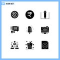 Mobile Interface Solid Glyph Set of 9 Pictograms of online, sweet, text education, summer, cream